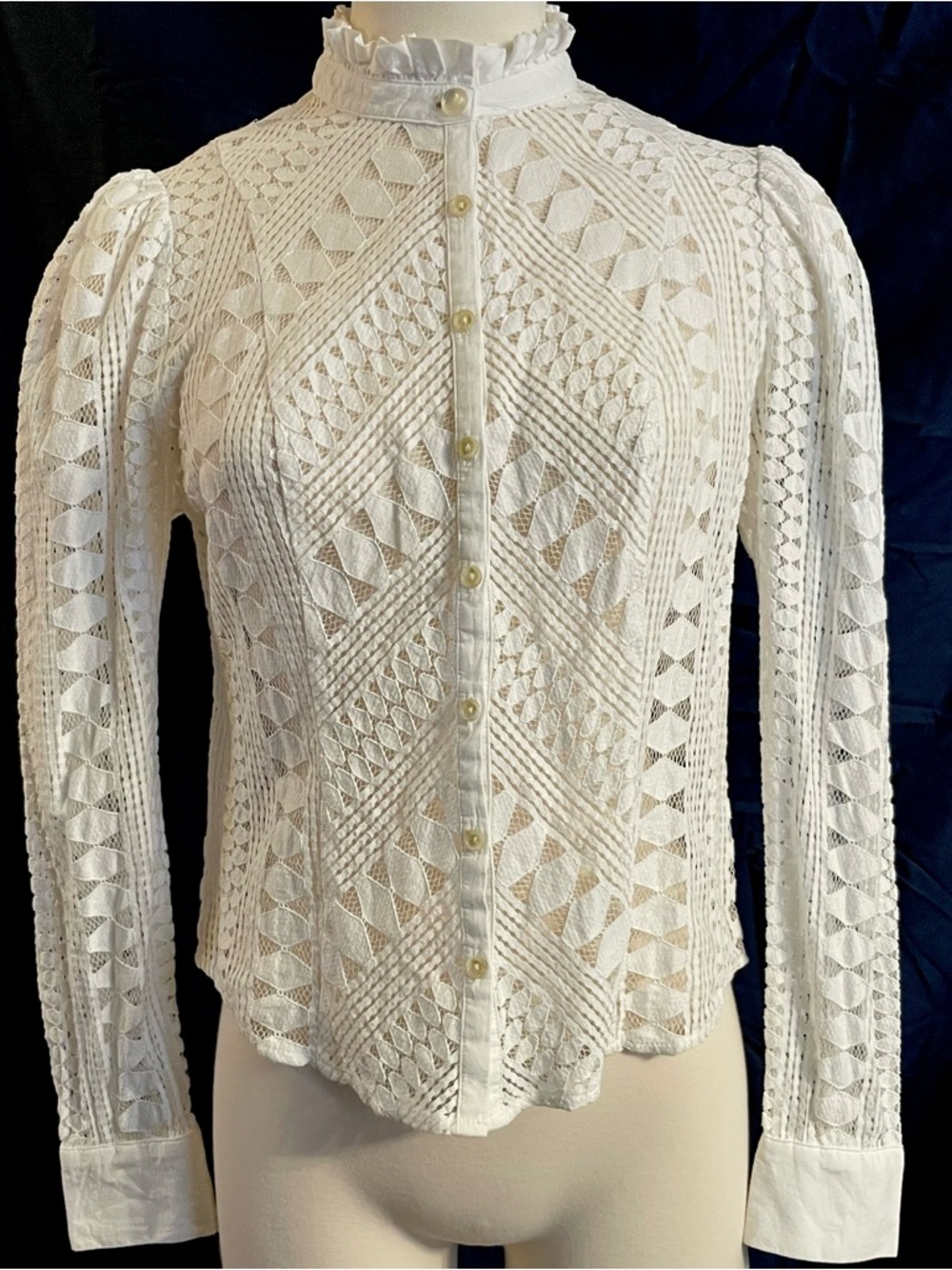 Meadow Rue White Lace Button-Front Blouse